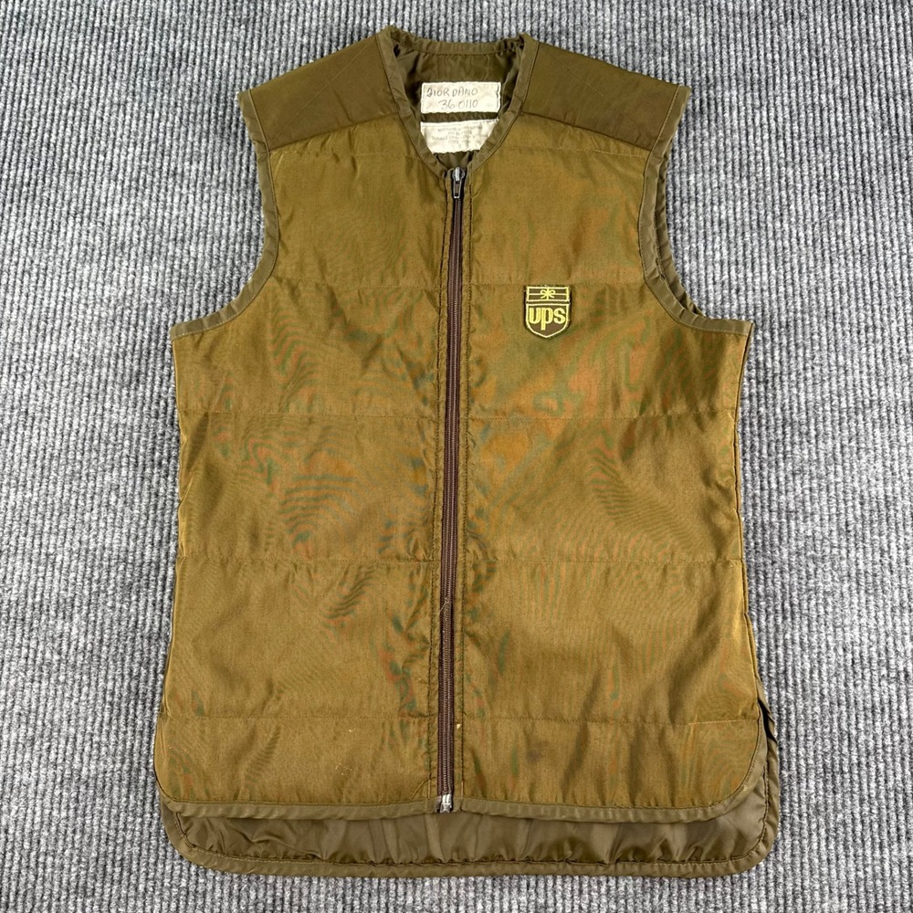 Vintage UPS Vest Mens Small Brown Nylon Zip Lightweight Workwear Outdoor
